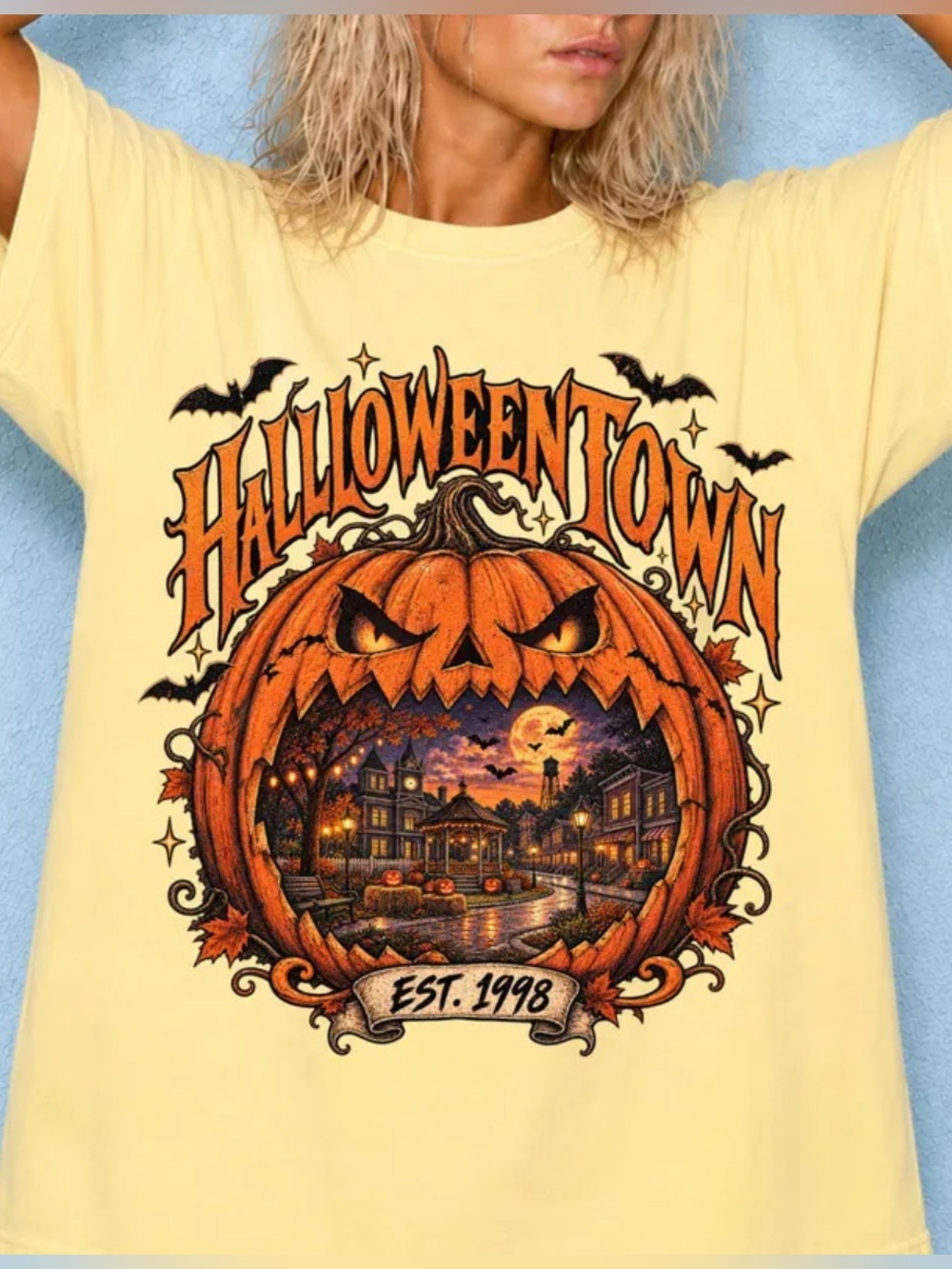 Gildan HalloweenTown l Tee, Orange Pumpkin Graphic Shirt, Gift For Halloween